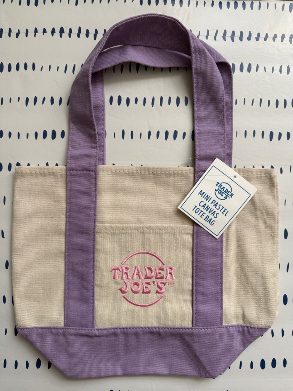 Trader Joe's Mini Canvas Tote Bag in Lavender and Light Pink